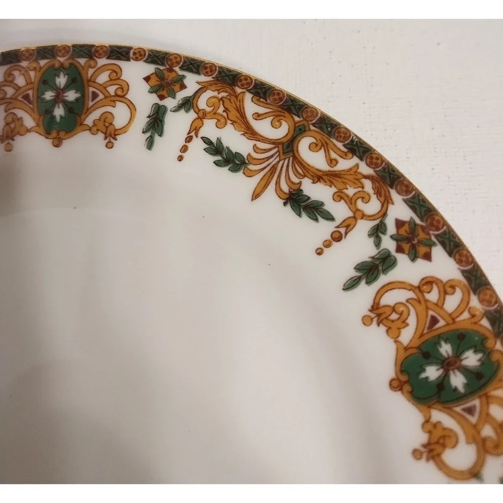 Limoges Elite Works Porcelain Saucer with green and gold scroll detail